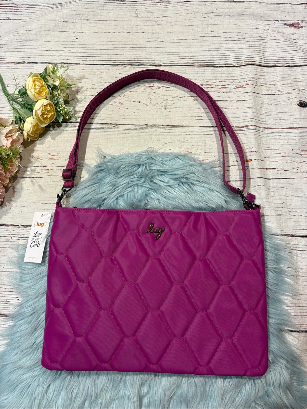 NWT Lug Galley Quilted Orchid Satin Luxe Large Portfolio Bag